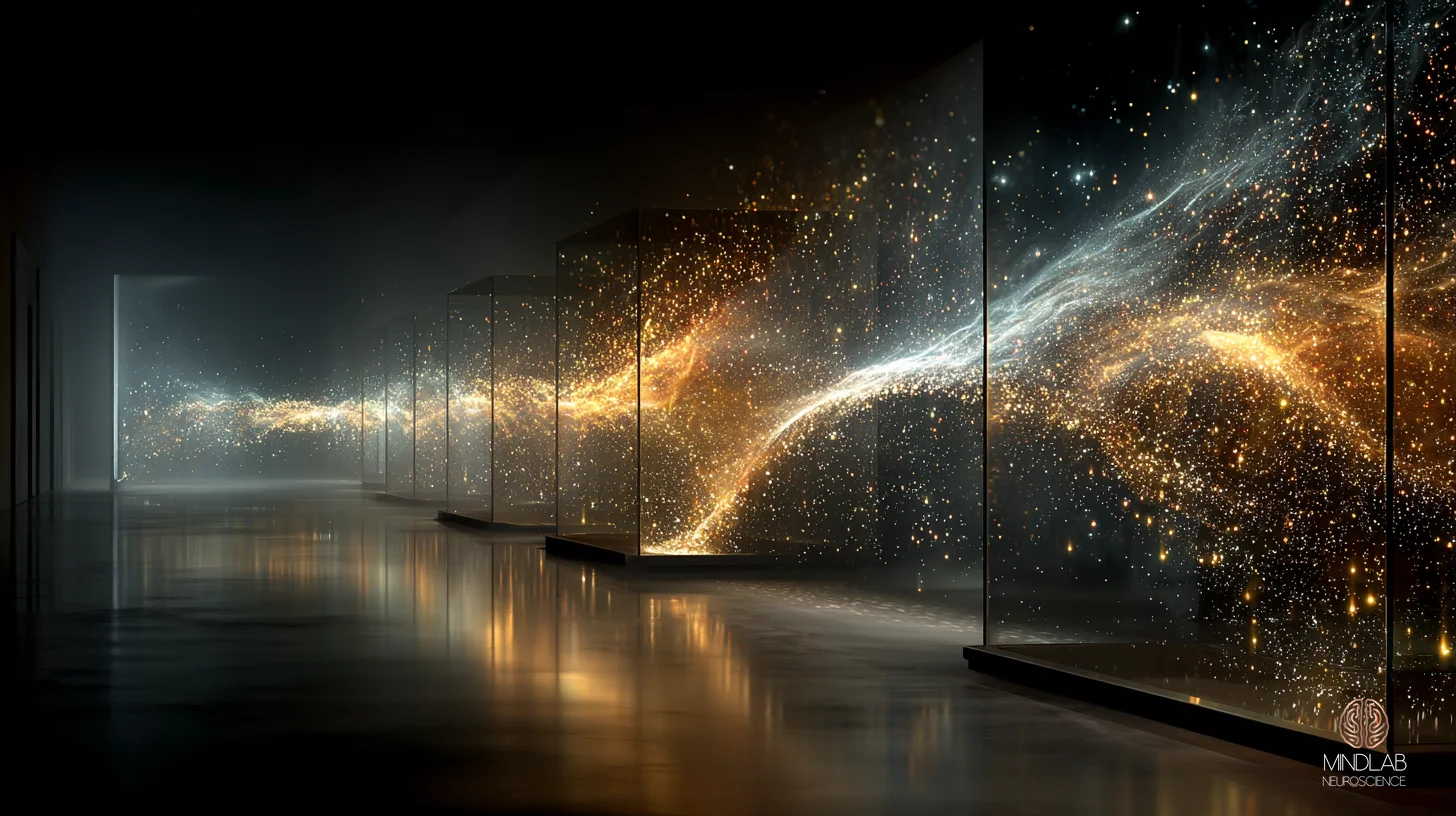 Atmospheric macro view of the visual processing hierarchy rendered as a cascading sequence of cortical zones, a raw visual signal entering at primary visual cortex on the left and flowing rightward through V2, V3, V4, and inferotemporal cortex, each successive area glowing at a different intensity to suggest the spectrum from aphantasia to hyperphantasia across individuals — Dr. Sydney Ceruto, MindLAB Neuroscience.