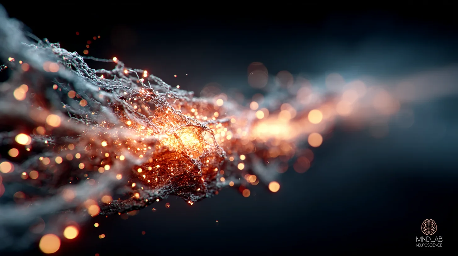 Can&rsquo;t focus under pressure — abstract copper neural-fiber field with an over-firing hub as the executive handoff stalls. Dr. Sydney Ceruto, MindLAB Neuroscience.