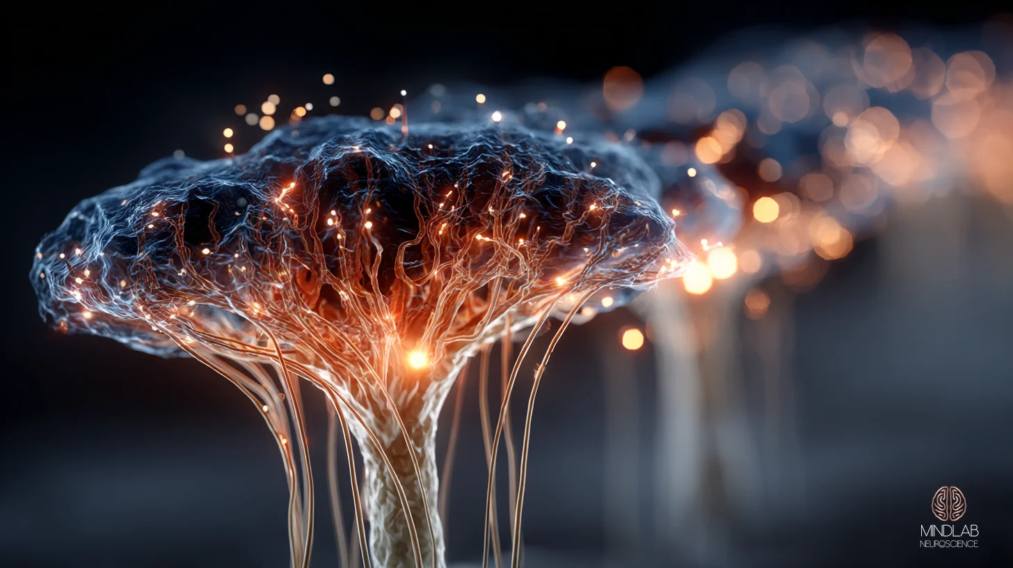 Dorsolateral prefrontal cortex losing its inhibitory connection to the amygdala — cognitive overload brain, MindLAB Neuroscience.