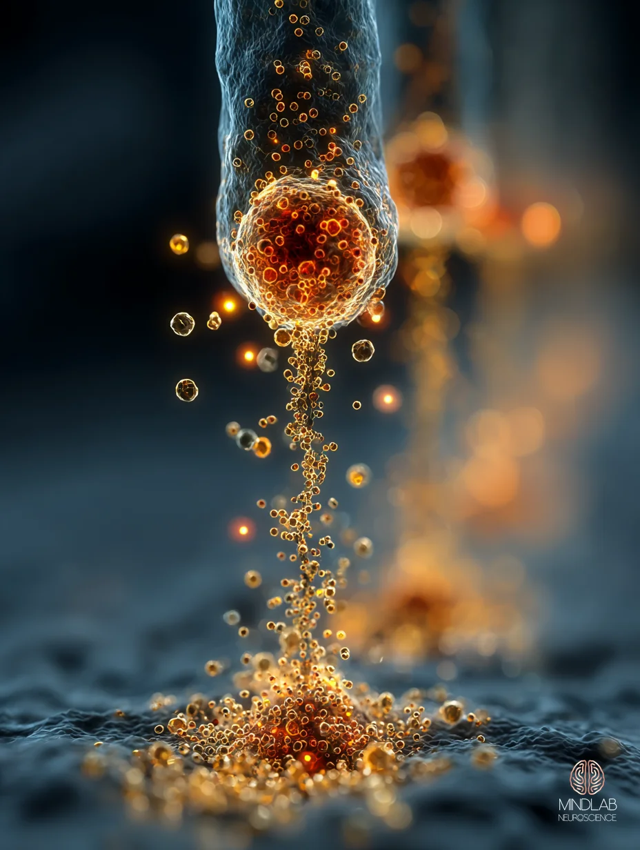 Close-up of a corticostriatal synapse with dopaminergic terminal — Dr. Sydney Ceruto, MindLAB Neuroscience.