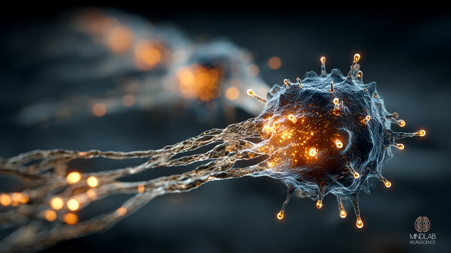 Macro rendering of the lateral orbitofrontal cortex to left dorsal anterior insula circuit with copper-filament tracks in deep navy — the emotional granularity concept-selection pathway. — Dr. Sydney Ceruto, MindLAB Neuroscience.