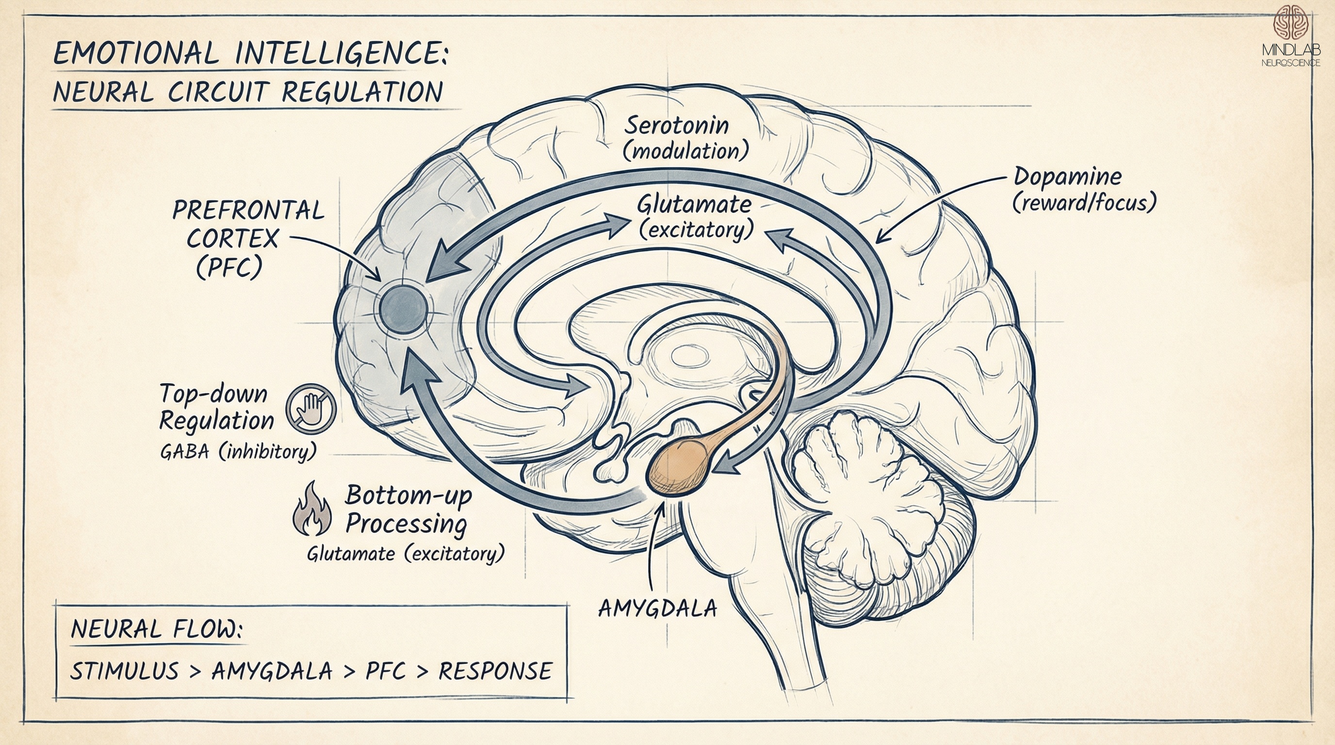 Diagrammatic visualization of emotional intelligence showing amygdala-prefrontal regula&mldr; — Dr. Sydney Ceruto, MindLab Neuroscience.