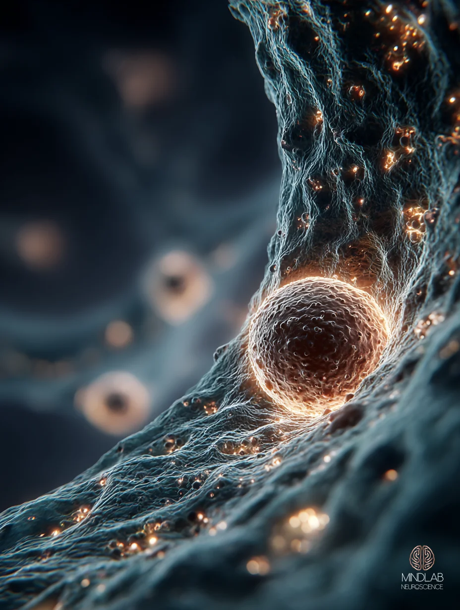 Intimate close-up of astrocytic endfeet and aquaporin-4 channels at the perivascular interface — Dr. Sydney Ceruto, MindLAB Neuroscience.