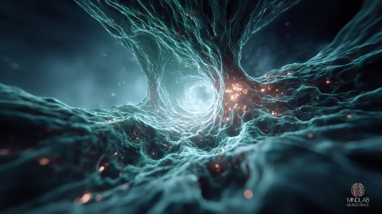 Atmospheric scientific imagery of expanded interstitial space during slow-wave sleep showing convective fluid exchange — Dr. Sydney Ceruto, MindLAB Neuroscience.
