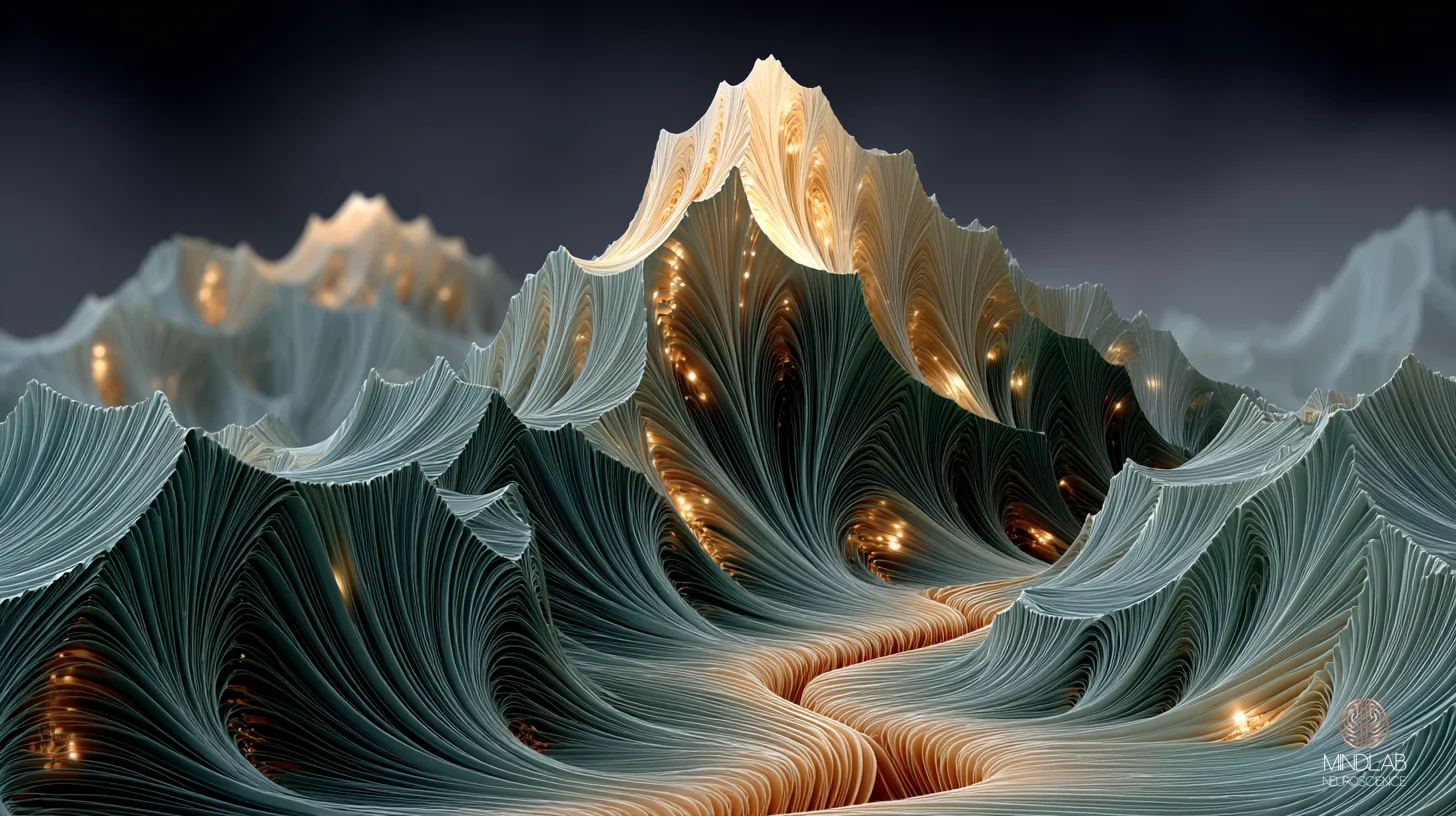 Atmospheric scientific rendering of the human cortex during REM sleep — Dr. Sydney Ceruto, MindLAB Neuroscience.