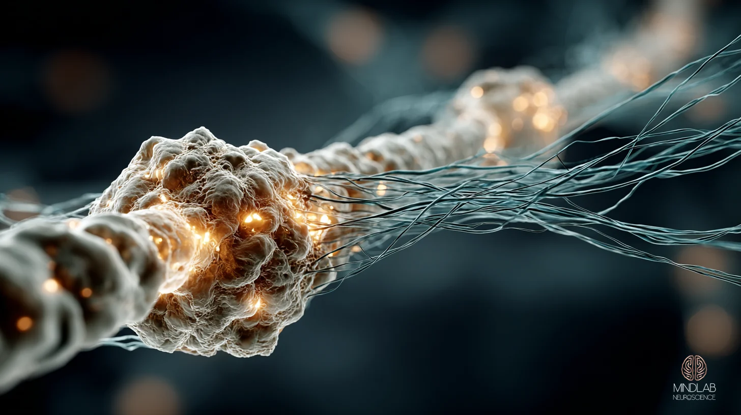 Salience network as a connected substrate in deep navy with copper neural pathways — Dr. Sydney Ceruto, MindLAB Neuroscience.
