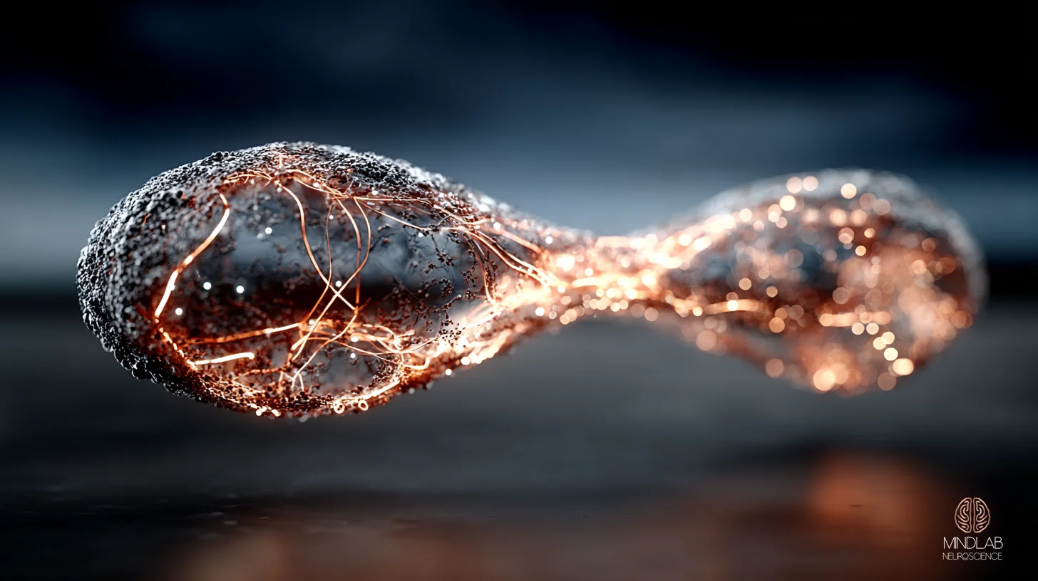The parieto-frontal mirror circuit rendered as luminous copper filaments in deep navy — Dr. Sydney Ceruto, MindLAB Neuroscience.