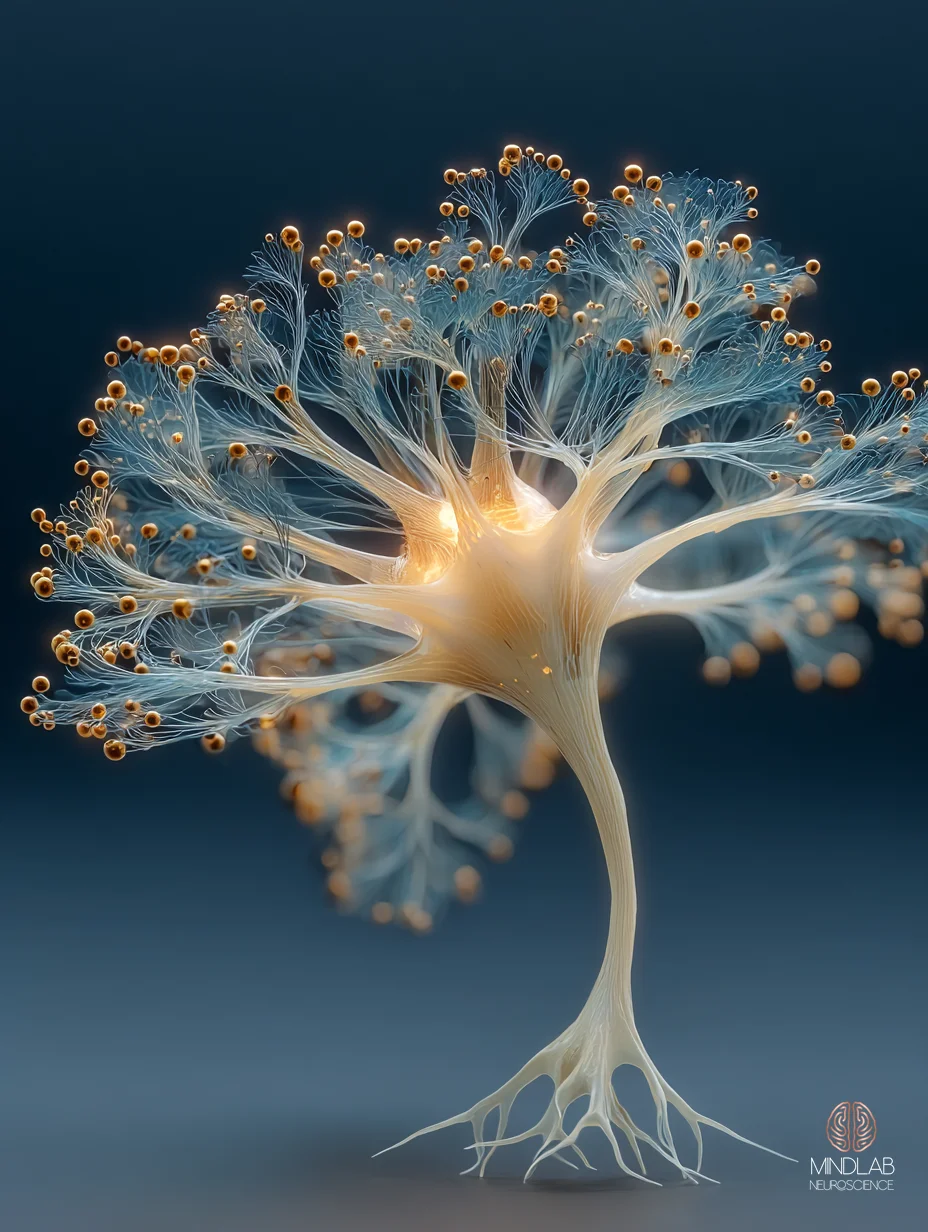Intimate microscopy of an inferior parietal lobule neuron with copper-filament dendrites — Dr. Sydney Ceruto, MindLAB Neuroscience.