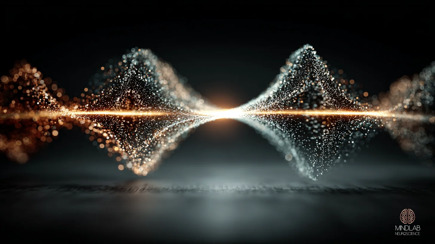 A landscape macro visualization of two parieto-frontal mirror architectures in phase-locked dyadic synchrony, rendered as paired luminous arrays in muted sage metallic with copper-light coherence bands threading the interbrain bridge across a deep navy field. The image visualizes the closing thesis of the article — that empathic resonance is recalibrated through brain-to-brain synchronization, with the left middle frontal area mediating coherent oscillation between two mirror systems. — Dr. Sydney Ceruto, MindLAB Neuroscience.
