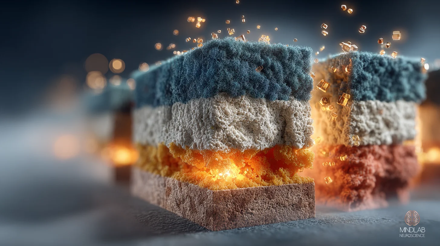 Monumental cross-section of the blood-brain barrier visualized as a layered architectural wall, with several tight-junction seals fracturing as IL-1 beta, TNF-alpha, and IL-6 destabilize the membrane and peripheral inflammation crosses into the central nervous system. The breach is the structural moment where systemic cytokine load becomes neuroinflammation â€” the mechanism that links elevated IL-6 to measurable cognitive decline. â€” Dr. Sydney Ceruto, MindLAB Neuroscience.