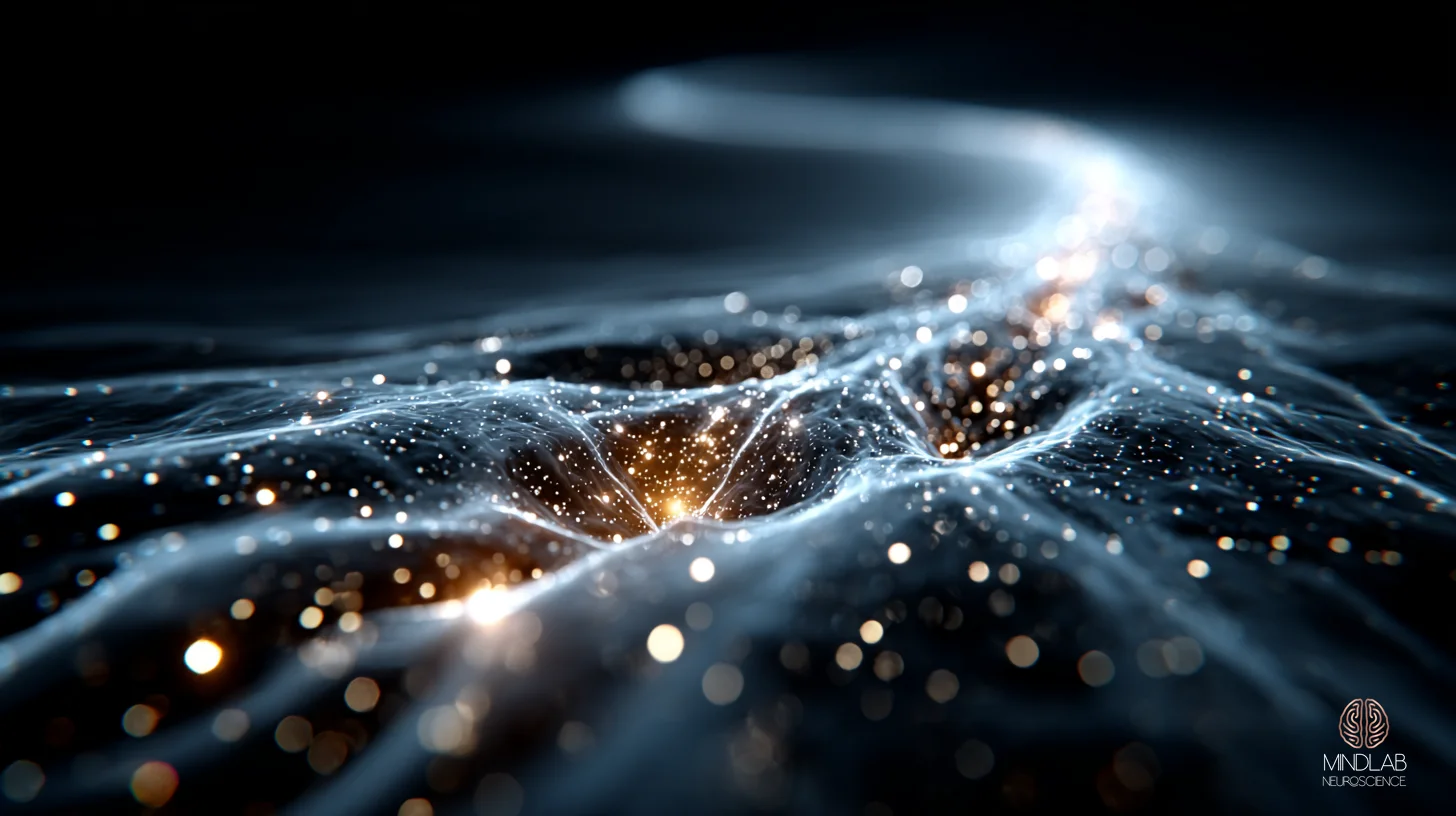 A wide cinematic view of the OFC-ventral-striatum cortico-striatal loop rendered as a glowing copper bridge — Dr. Sydney Ceruto, MindLAB Neuroscience.