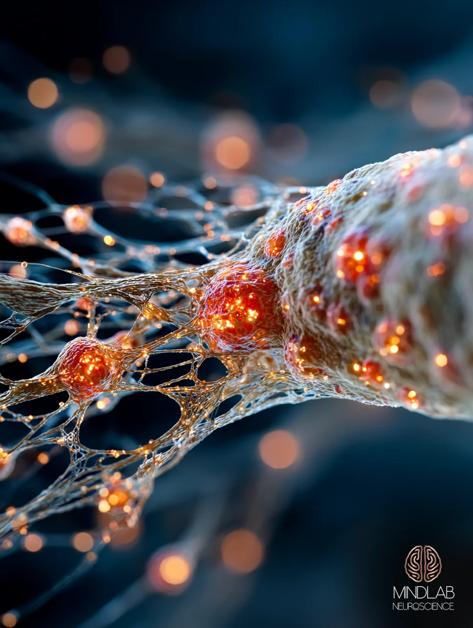 Macro neural close-up of hippocampal dentate-gyrus structure with sparse luminous new-neurogenesis filaments against denser darker regions, representing the structural marker underlying post-infidelity PTSD — Dr. Sydney Ceruto, MindLAB Neuroscience.