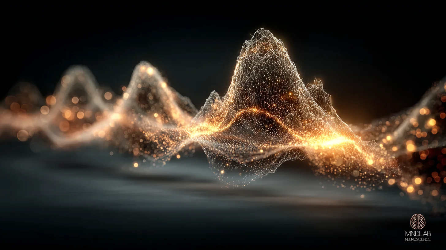 An environmental wide view of the three nested sleep rhythms — a vast slow-oscillation up-state cresting across the cortical mantle, a thalamocortical spindle burst riding its peak, and hippocampal sharp-wave ripples threading the deeper layers — rendered in burnished gold and tawny bronze against a deep navy-black field. The composition shows the offline consolidation engine as a single coupled architecture: slow rhythm coordinating fast rhythm coordinating faster rhythm, the system arriving at completion across a night of nested cycles. — Dr. Sydney Ceruto, MindLAB Neuroscience.