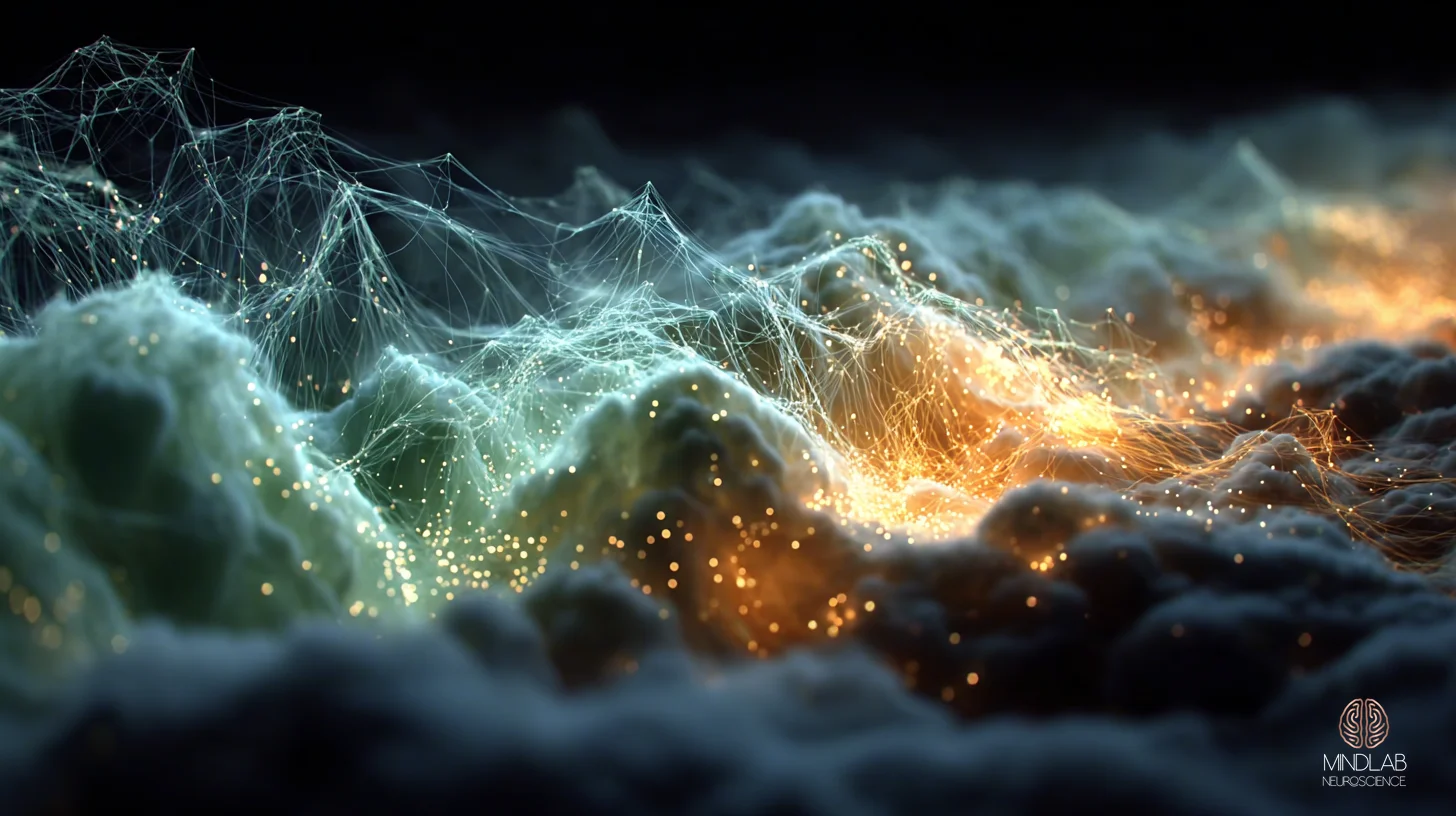 Atmospheric scientific rendering of the human amygdala in stress-state luminance — Dr. Sydney Ceruto, MindLAB Neuroscience.