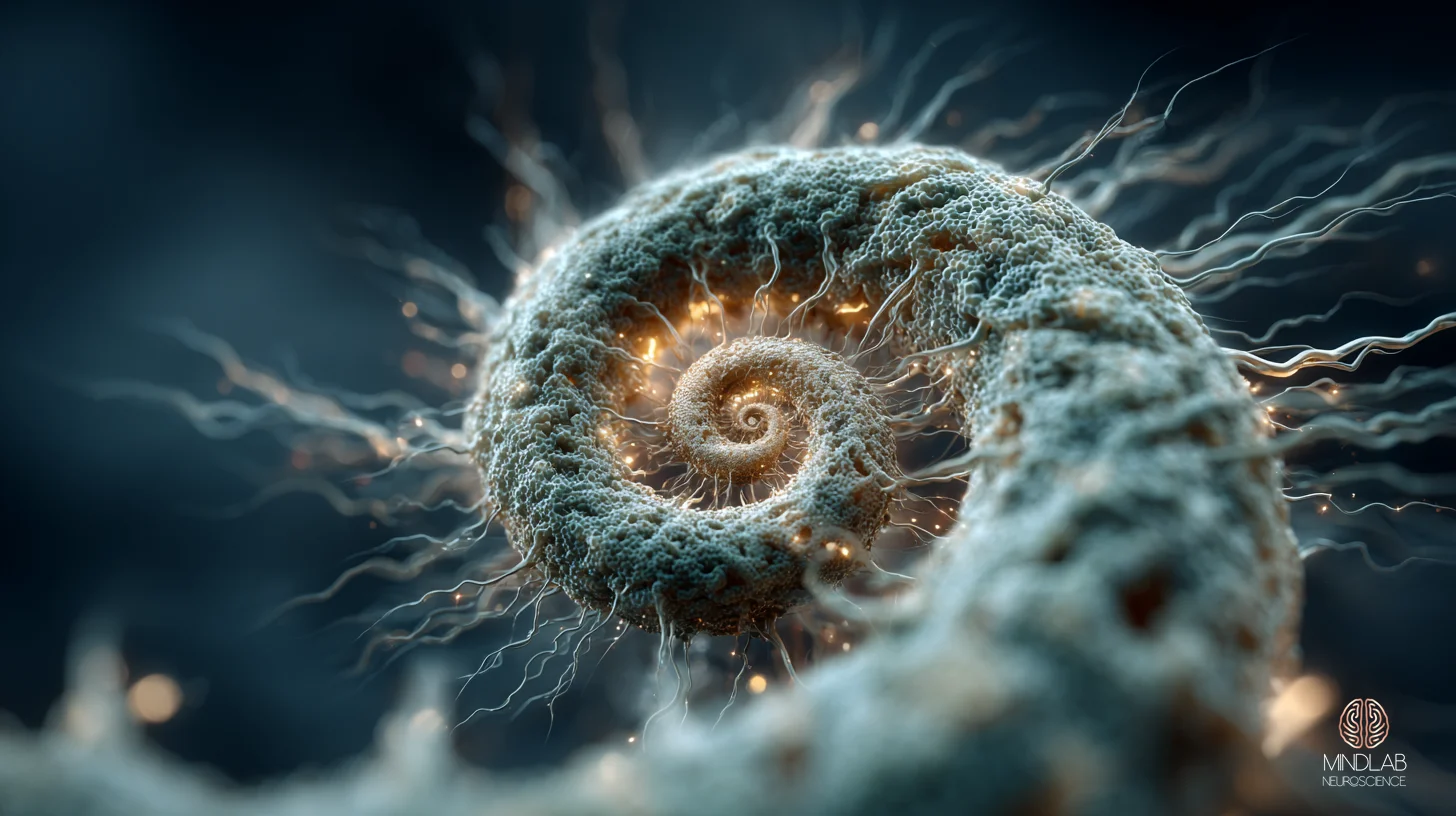 Atmospheric scientific rendering of the hippocampus and its cortical projection network during REM emotional consolidation — Dr. Sydney Ceruto, MindLAB Neuroscience.