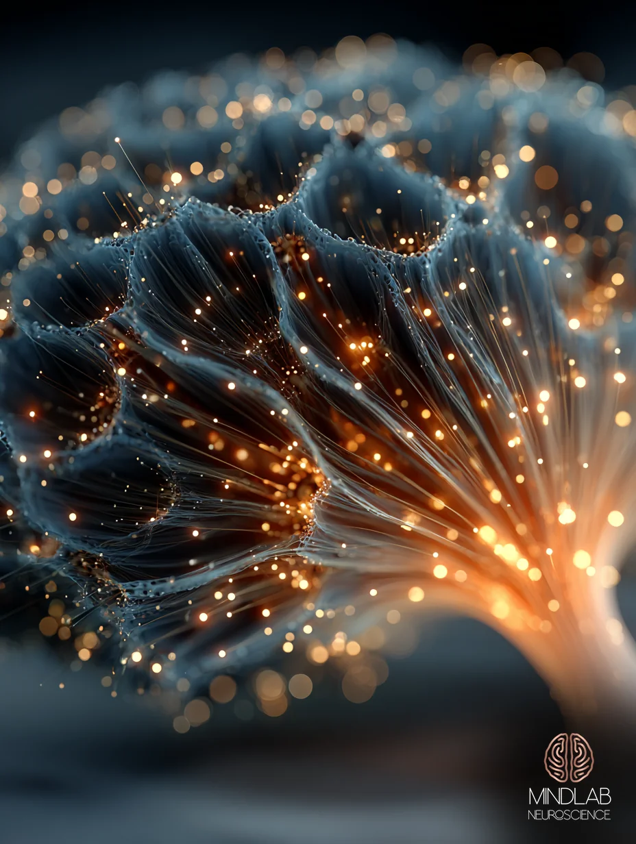 Locus coeruleus norepinephrine hyperarousal under sustained betrayal — brainstem nucleus neural close-up. Dr. Sydney Ceruto, MindLAB Neuroscience.