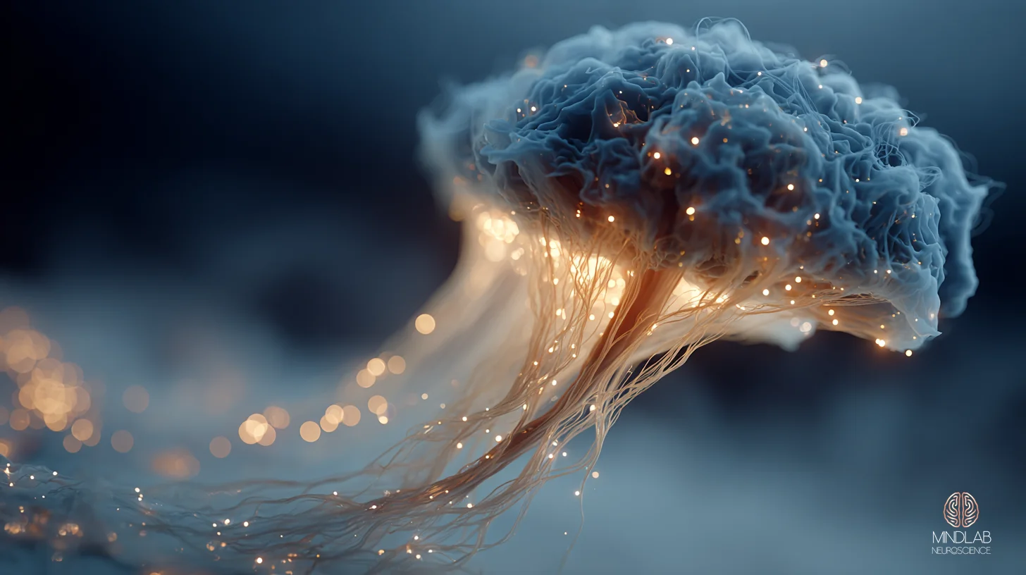 Isolated neural architecture in deep navy with copper filaments — Dr. Sydney Ceruto, MindLAB Neuroscience.