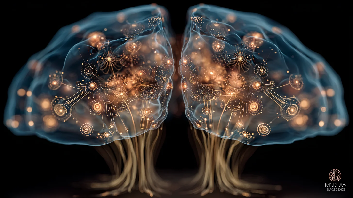 Bilateral anterior insula and dorsal anterior cingulate cortex rendered in deep navy with copper filaments — the salience network&rsquo;s importance-detector — Dr. Sydney Ceruto, MindLAB Neuroscience.