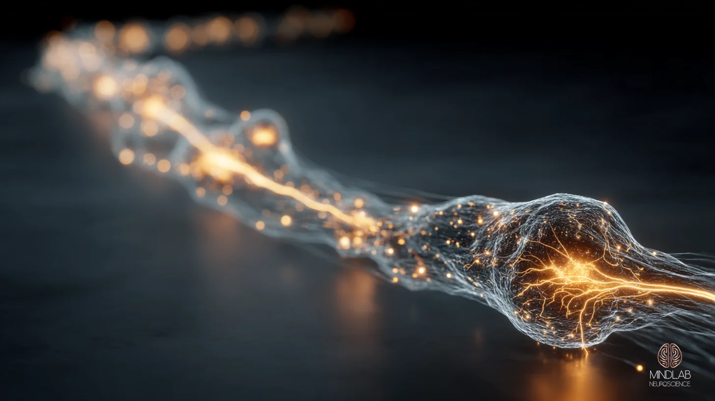Atmospheric scientific rendering of the right inferior frontal cortex to subthalamic nucleus hyperdirect pathway at the moment of activation, with copper-metallic signal flow tracing the descending inhibitory tract. The fast cortical-subthalamic projection is depicted as luminous filament bundles carrying the override command through deep brain architecture. — Dr. Sydney Ceruto, MindLAB Neuroscience.