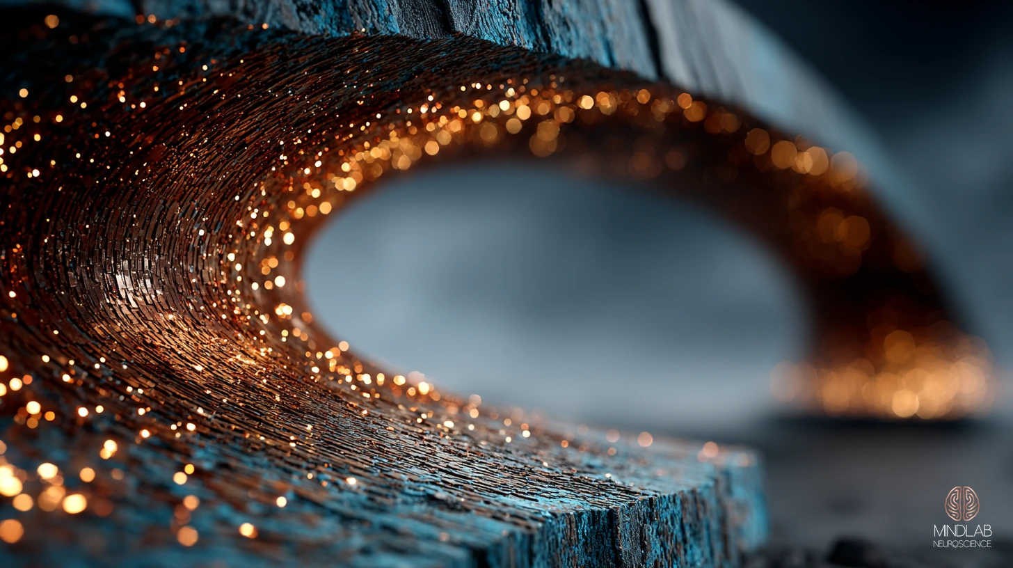 Atmospheric rendering of the tail-of-striatum architecture — Dr. Sydney Ceruto, MindLAB Neuroscience.