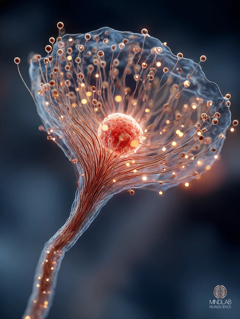 Tissue-scale detail of habenular neurons in copper against deep navy substrate — Dr. Sydney Ceruto, MindLAB Neuroscience.